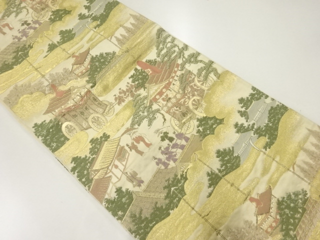 アンティーク　山鉾模様織り出し袋帯(材料)